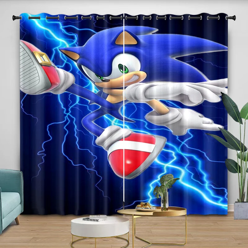 Фото Шторы Sonic с мультяшным цифровым принтом для спальни, гостиной, кухни, защищающие от света, с креплением на кронштейн, 2 штуки №1