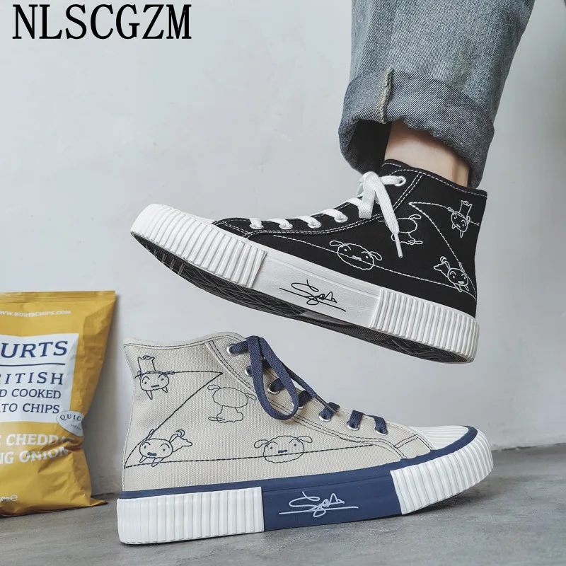 

High Top Sneakers for Men Canvas Shoes for Men Chunky Sneakers Vulcanize Shoes Casuales Mens Trainers Fashion Shoes أحذية رياضية