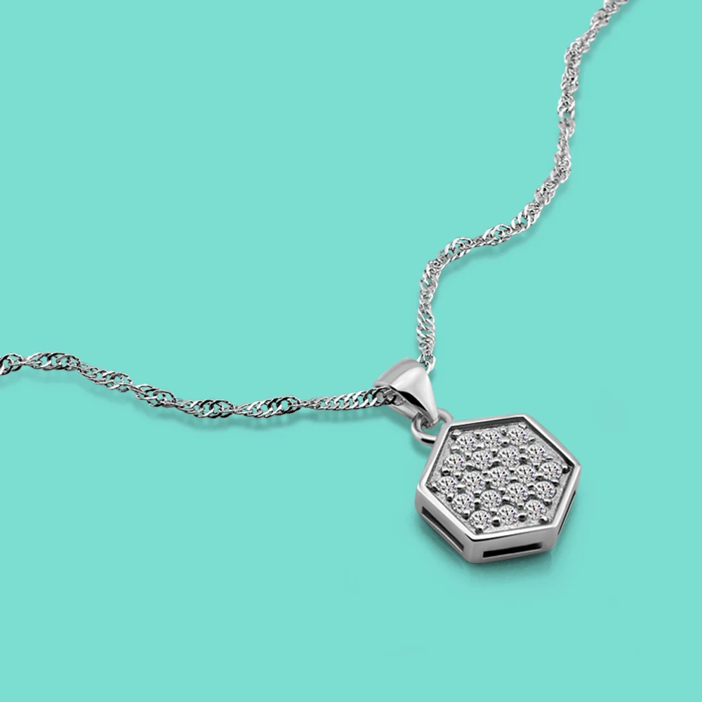 

925 Sterling Silver Necklace For Women Hexagon Shape High Quality Zircon Pendant Necklaces Anti Allergy Birthday Gift Collier