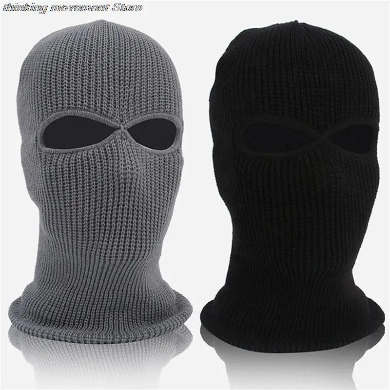 Зимняя вязаная шапка теплая мягкая Лыжная Шапка на все лицо с 2 отверстиями