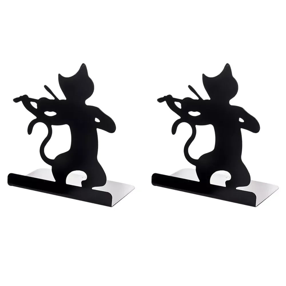 

Pair Practical Decorative Cat Bookend Black Home Office Iron Non-skid Cute Kawaii Books Organizer Desktop Free Standing