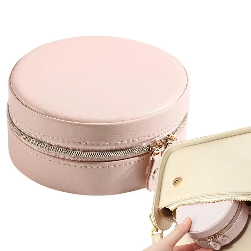 

Round Jewelry Travel Case Jewelry Travel Storage Box Portable PU Leather Jewelry Box Jewellery Storage Holder Ring Organizer