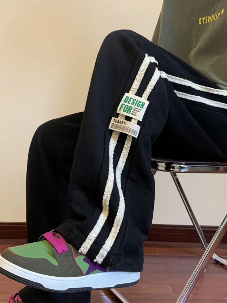 

Harajuku Side Stripe Casual Womens Joggers Sweatpants Elastic Low Waist Hippie Baggy Trousers Street Style Straight Pants Y2k