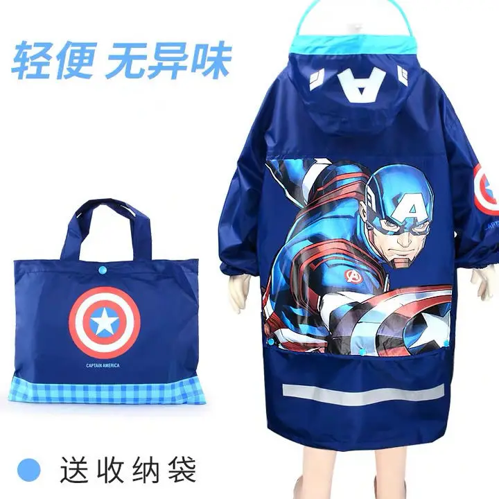 

Disney Children's Raincoat American Team Long Baby with Schoolbag Waterproof Boys' Lightweight Zipper Elementary School Students