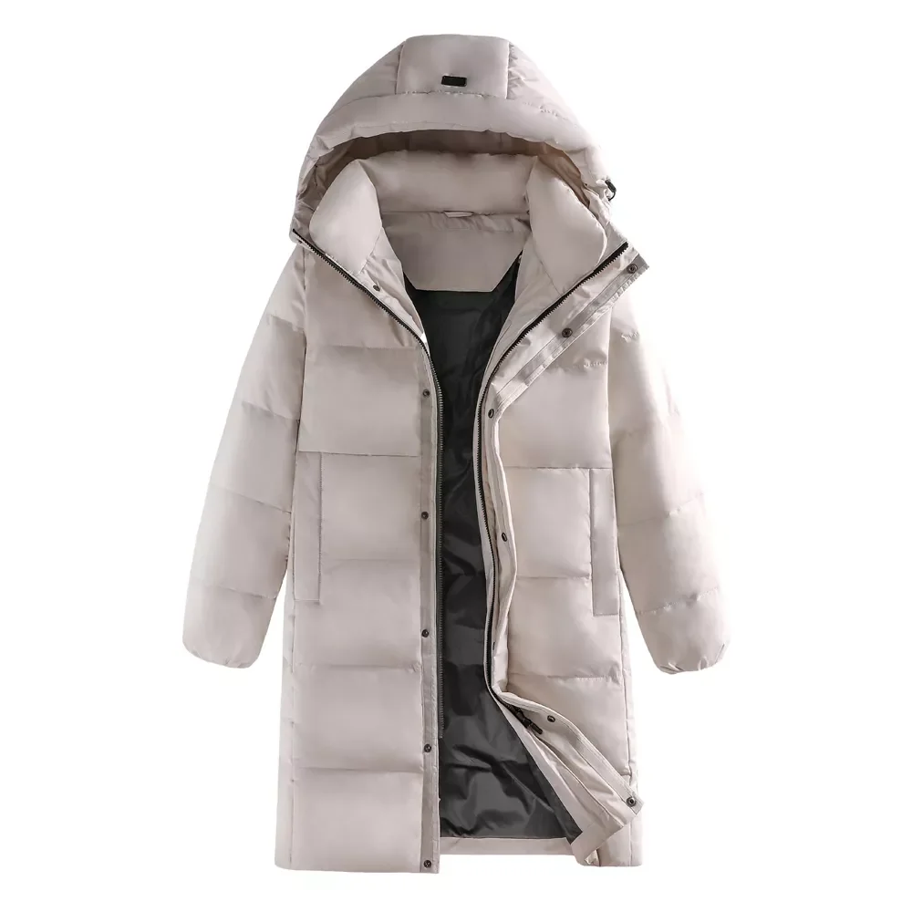 2022NEW Winter New Men's Long 90% White Duck Down Jacket Fashion Casual Thick and Warm Hooded Couple Coat Brand Beige Black