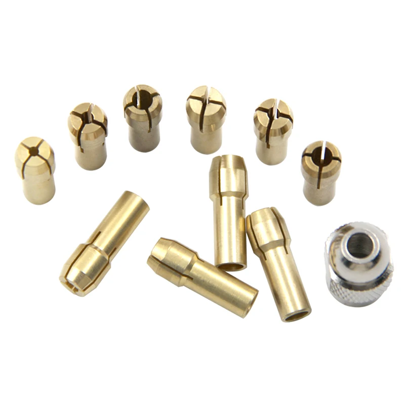 

11PCS/Set Brass Drill Chucks Collet Bits 0.5-3.2mm Shank Screw Nut Replacement for Rotary Tool less than 4.3mm drill