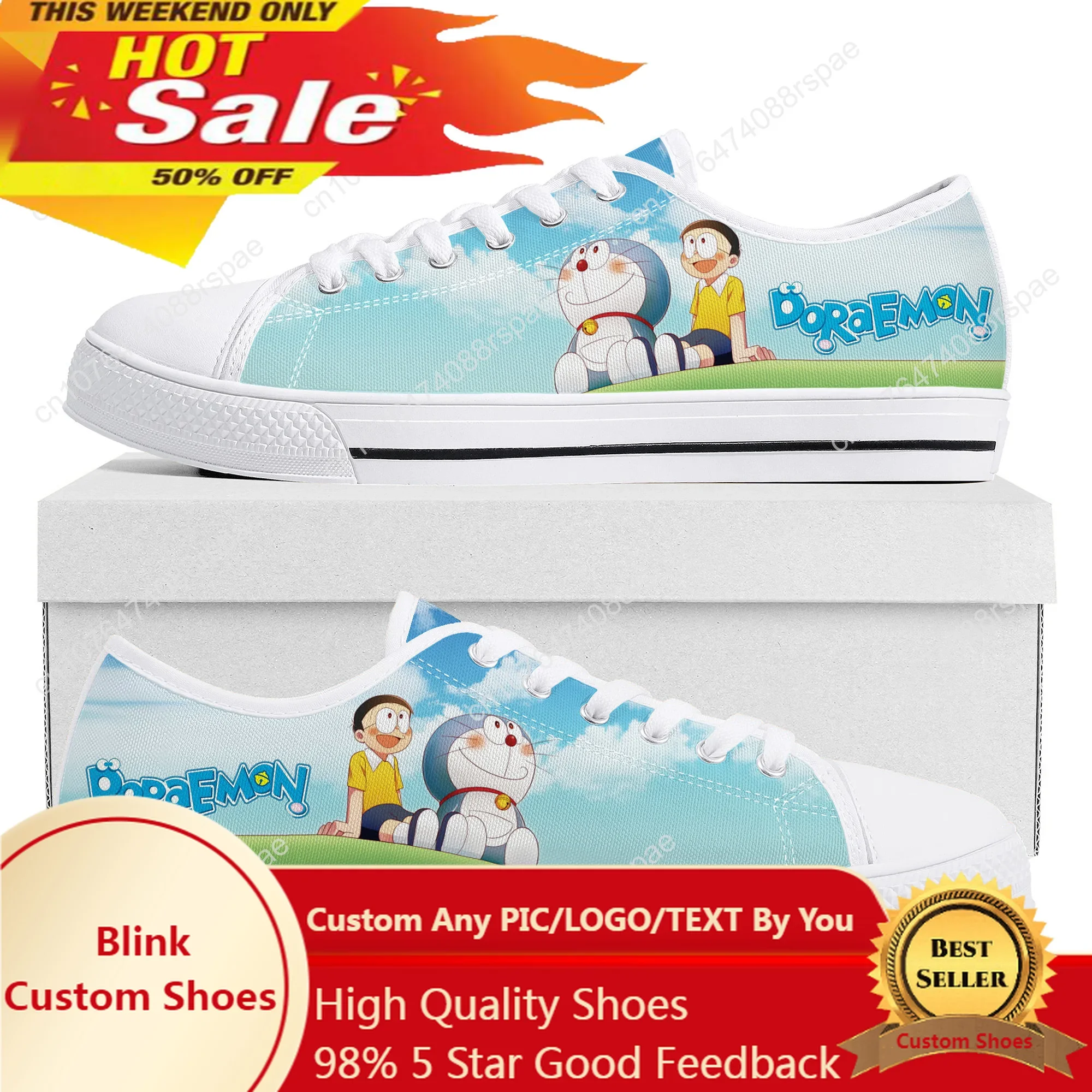 

Children Cartoon Doraemon Japan Anime Low Top Sneakers High Quality Mens Womens Teenager Canvas Sneaker Couple Shoes Custom Shoe