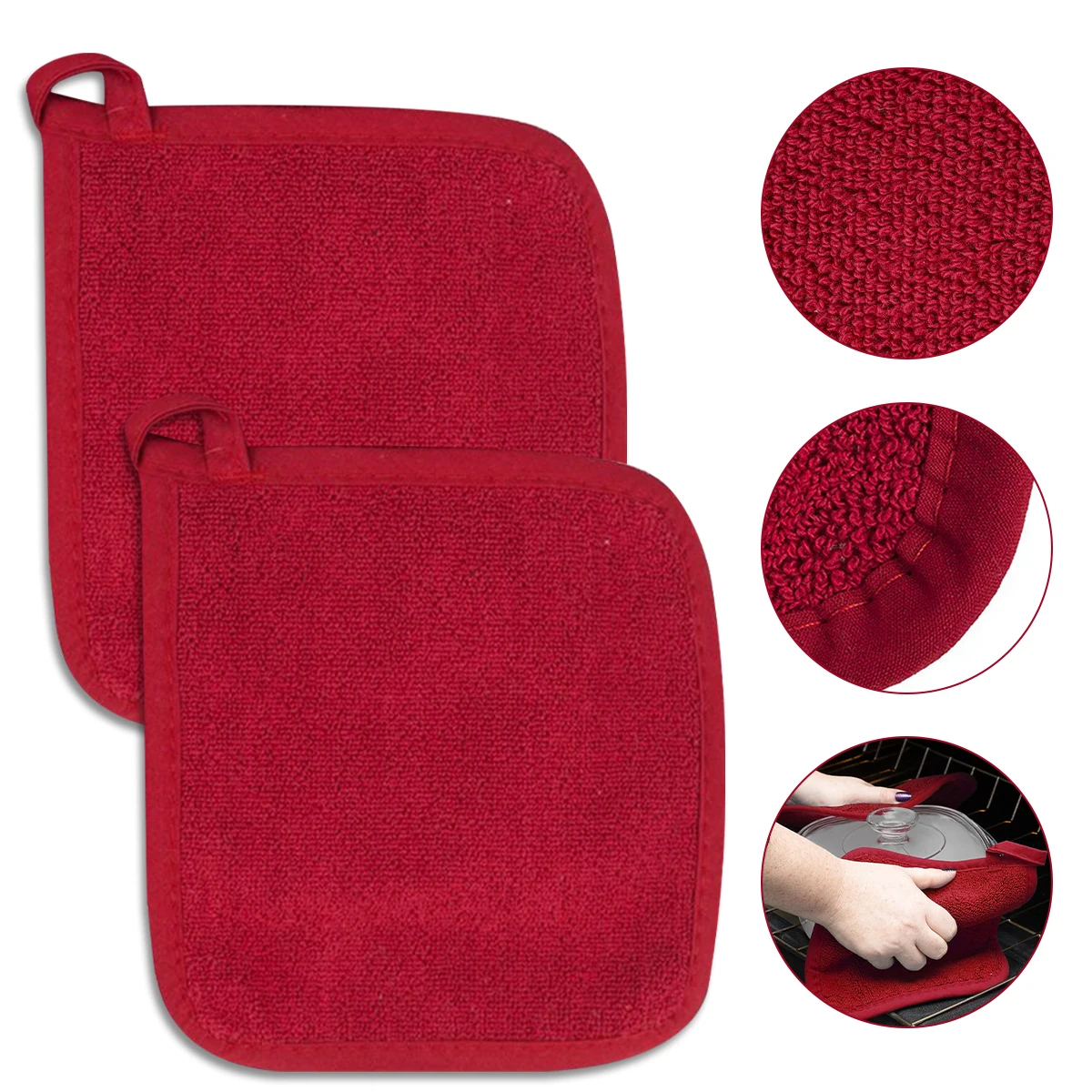 

2pcs Pot Holders Cotton Terry Potholders Heat Resistant Hot Pot Pad Comfortable Pot Coaster Dining Table Mat Coaster Pot Holders