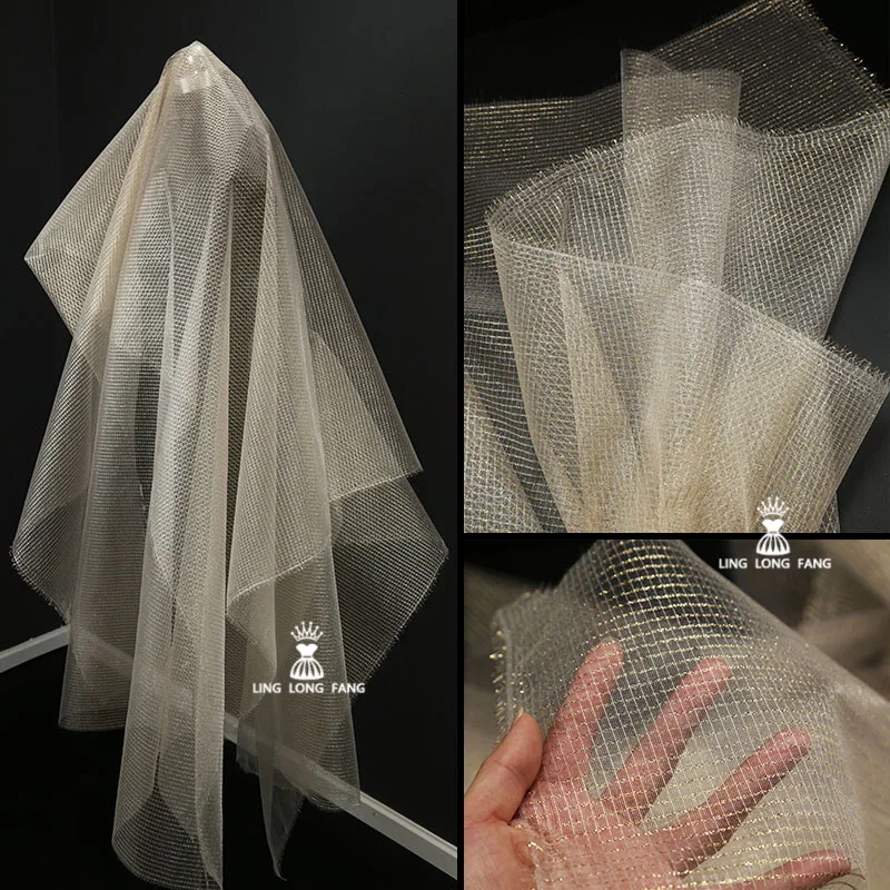 

Fashion Gold Sliver Stiff Mesh Fabric By The Meter,Sew Personalized Dress Pettiskirt Performance Clothing Designer Fabrics