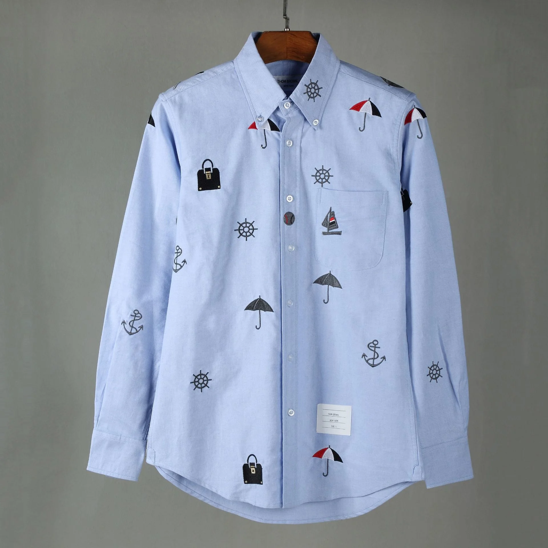 TB HOM BRUN Oxford embroidered full-body shirt for men