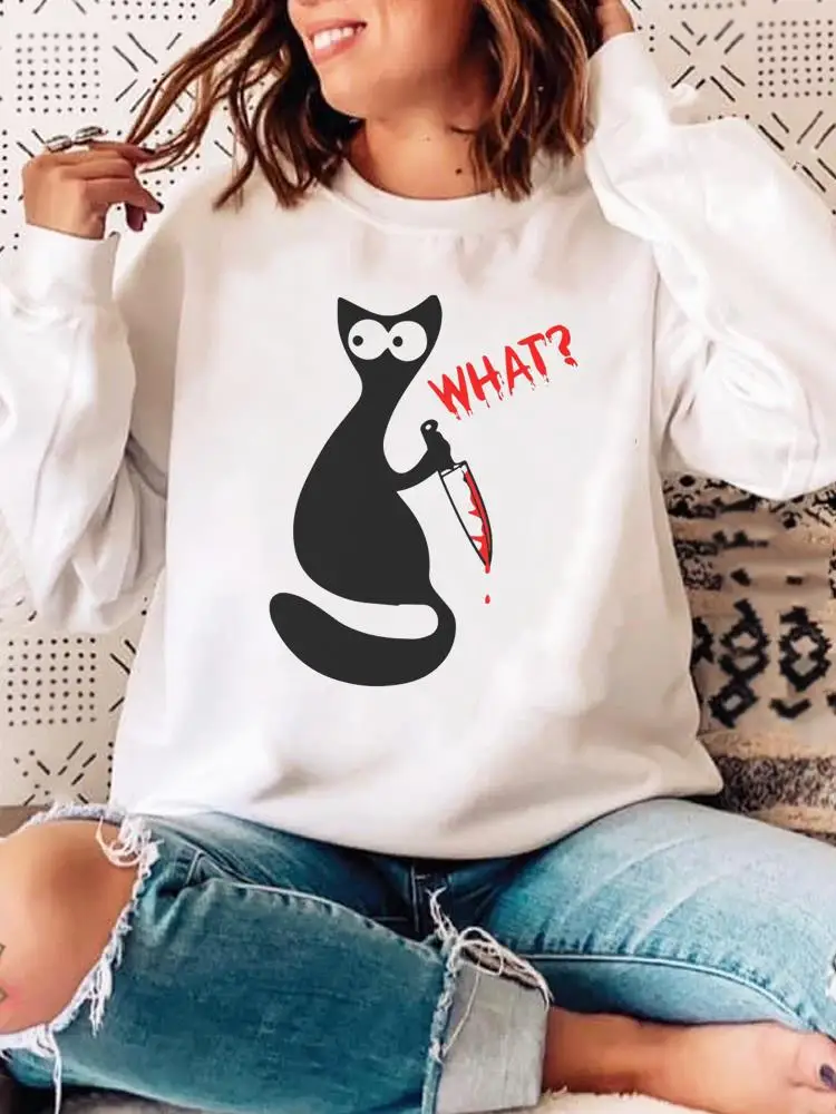 

Cat Scary Trend Cute Fall Autumn Pullovers Female Halloween Spring Print Women Hoodies Casual Woman Graphic Sweatshirts