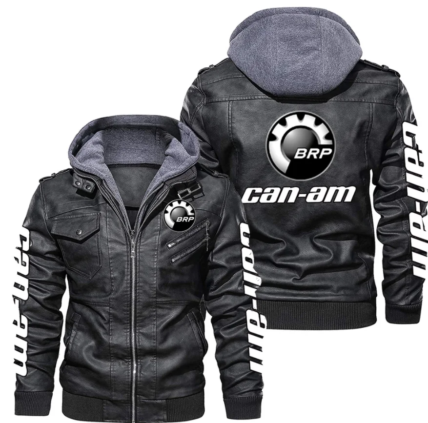 Can-Am motorcycle Logo Mens PU Hooded Jackets Coats Motorcycle Biker PU Leather Jacket Men Classic Winter Jackets European Size