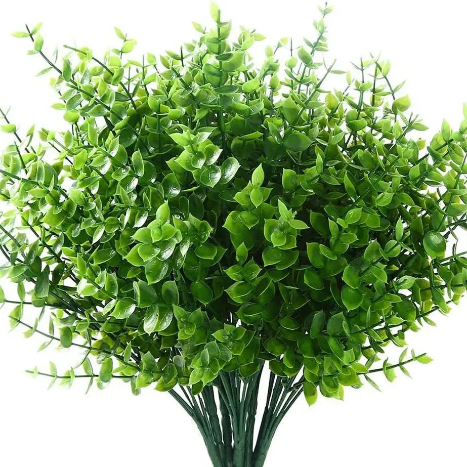 

7-fork Artificial Eucalyptus bundle Leaves Green Fake Plant Branches Wedding Party Outdoor Home Garden Table Decoration
