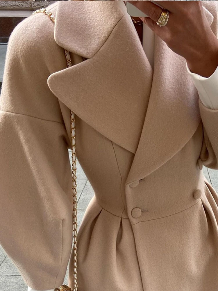 

Lantern Sleeve Overcoat Women Coat Turn-down Collar Slim Female 2022 Fashion Winter Long Coats Lapel Girl Coat New in LUCIA123