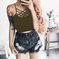 2022 new summer s 5xl plus size sexy nightclub cross bandage crop top women camisole casual sleeveless tank top solid vest lady