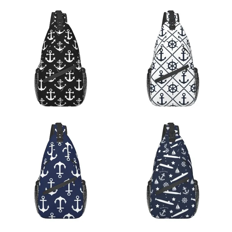 

Black And White Nautical Anchor Pattern Sling Bag for Men Sailing Sailor Shoulder Crossbody Chest Backpack Travel Hiking Daypack