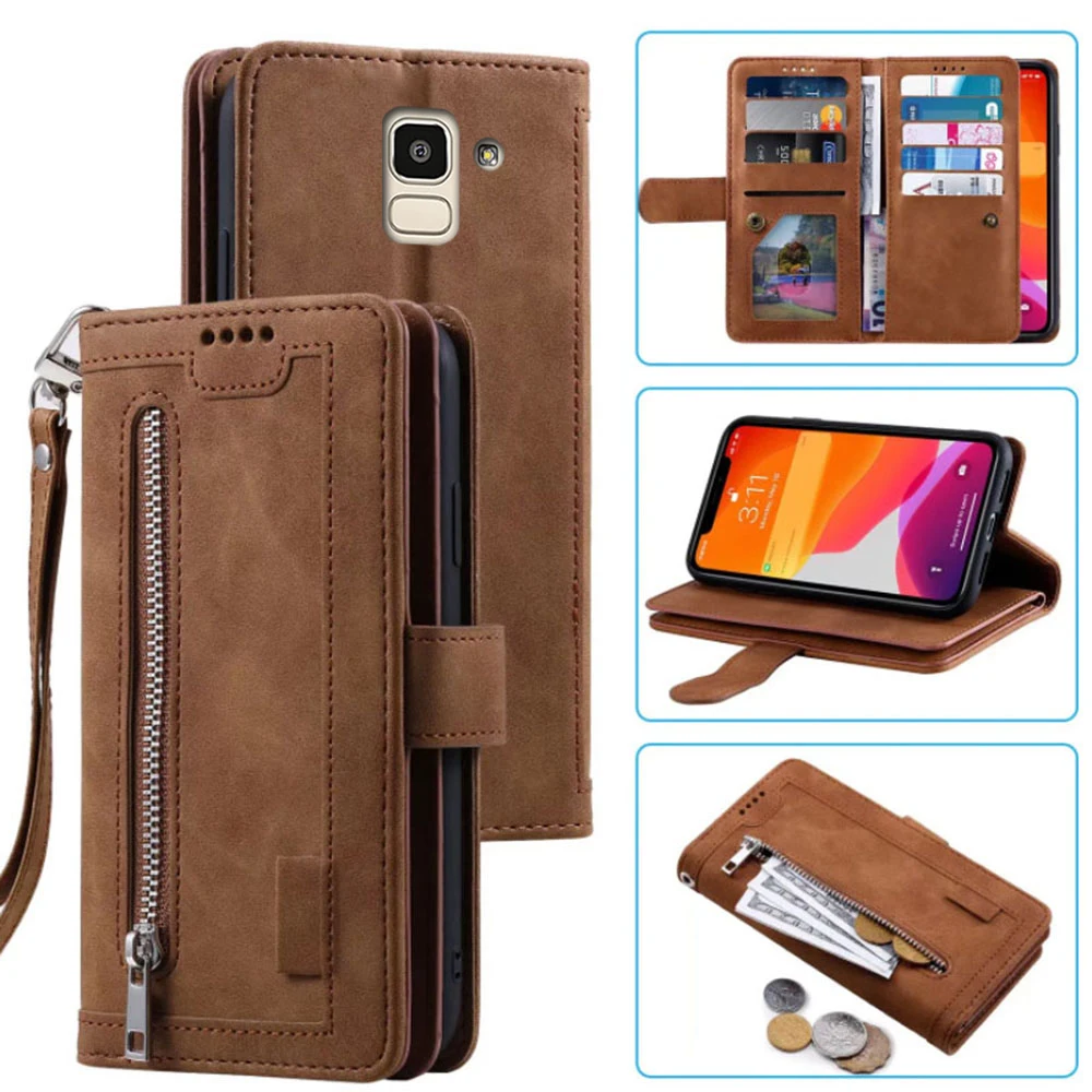 

9 Cards Wallet Case For Samsung J6 2018 Case Card Slot Zipper Flip Folio with Wrist Strap Carnival For Samsung Galaxy J6 Cover