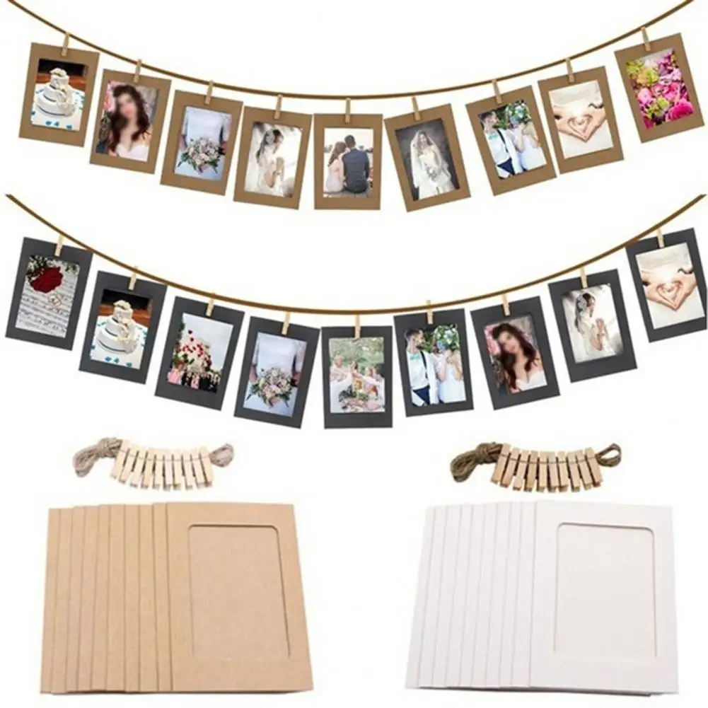 

10 Pcs Combination Paper Frame with Clips DIY Kraft Paper Picture Frame Hanging Wall Photos Album Rope Home Decoration Craft