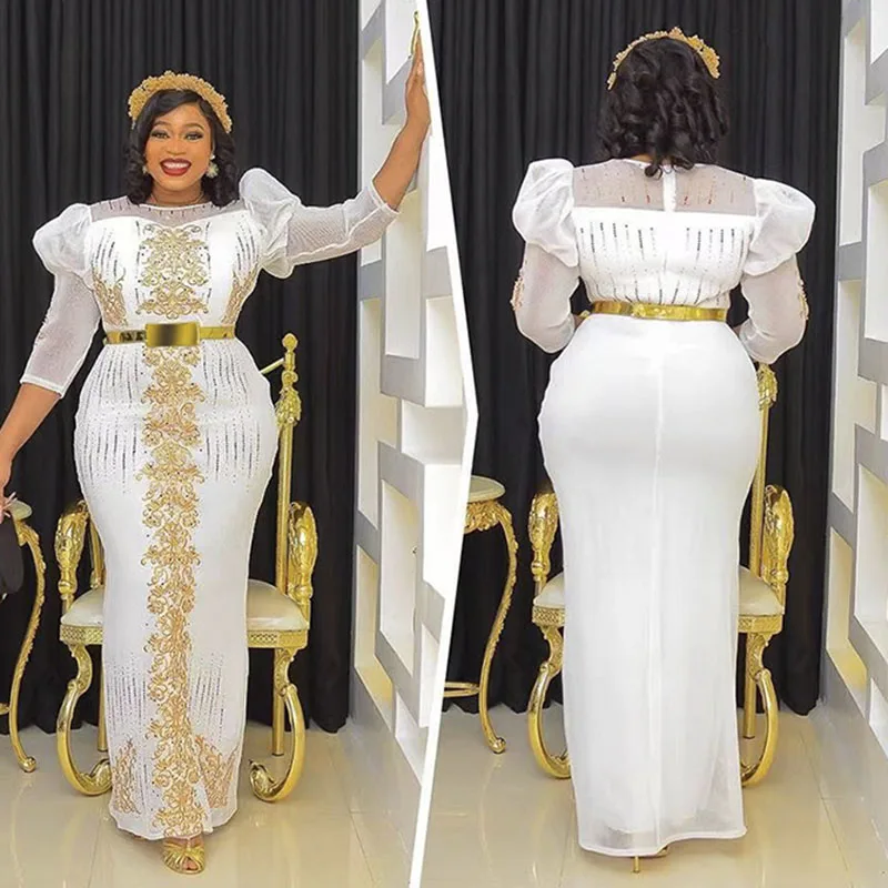 

Африканские Роскошные Длинные платья Дашики для женщин Новая африканская одежда базин богатый халат Анкара Модные Свадебные африканские п...