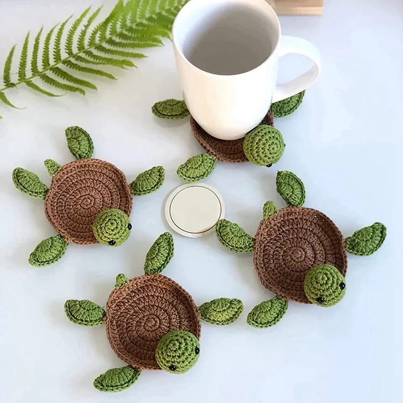 

Turtle Coaster Animal Turtle Mug Rug Turtle Coaster Knitting Housewarming Gift, Home Decor, Gift For Daughter, Mom