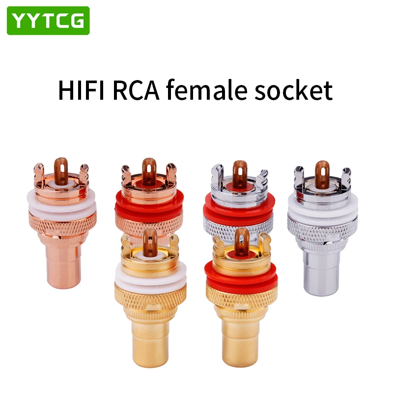 YYTCG 4pcs RCA Female Socket Chassis CMC Connector Rhodium Plated Copper Jack 32mm Copper Plug Amp HiFi White Red Audio Jacks