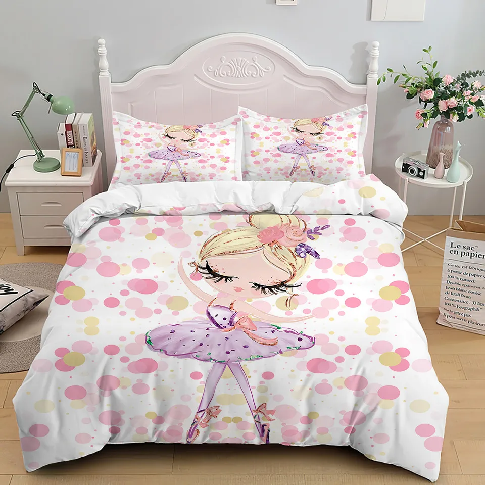 

Cartoon Ballet Dancing Girl Print Polyester Bedding Sets Child Kids Covers Boys Bed Linen Set for Teens king size bedding set