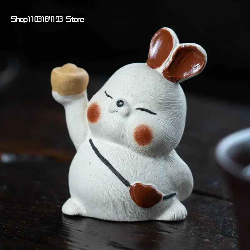 

Yixing Handmade Purple Clay Tea Pet Zodiac White Rabbit Statue Ornaments Tea Figurine Chinese Zisha Sculpture Tea Set Decoration