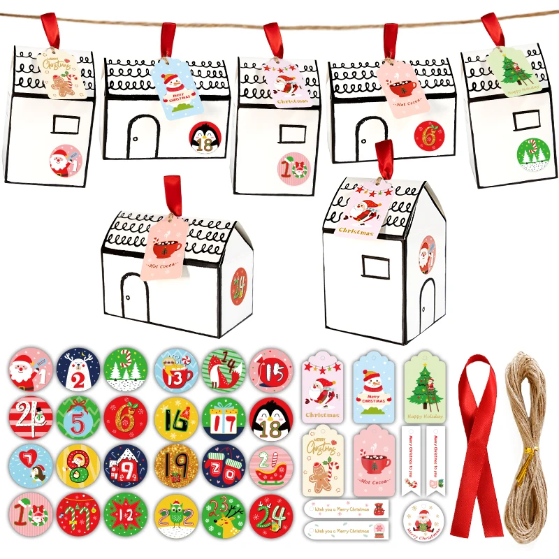 Winter House Candy Boxes Xmas Advent Calendar Kit Party Favor Treats Present Wrapping Supplies