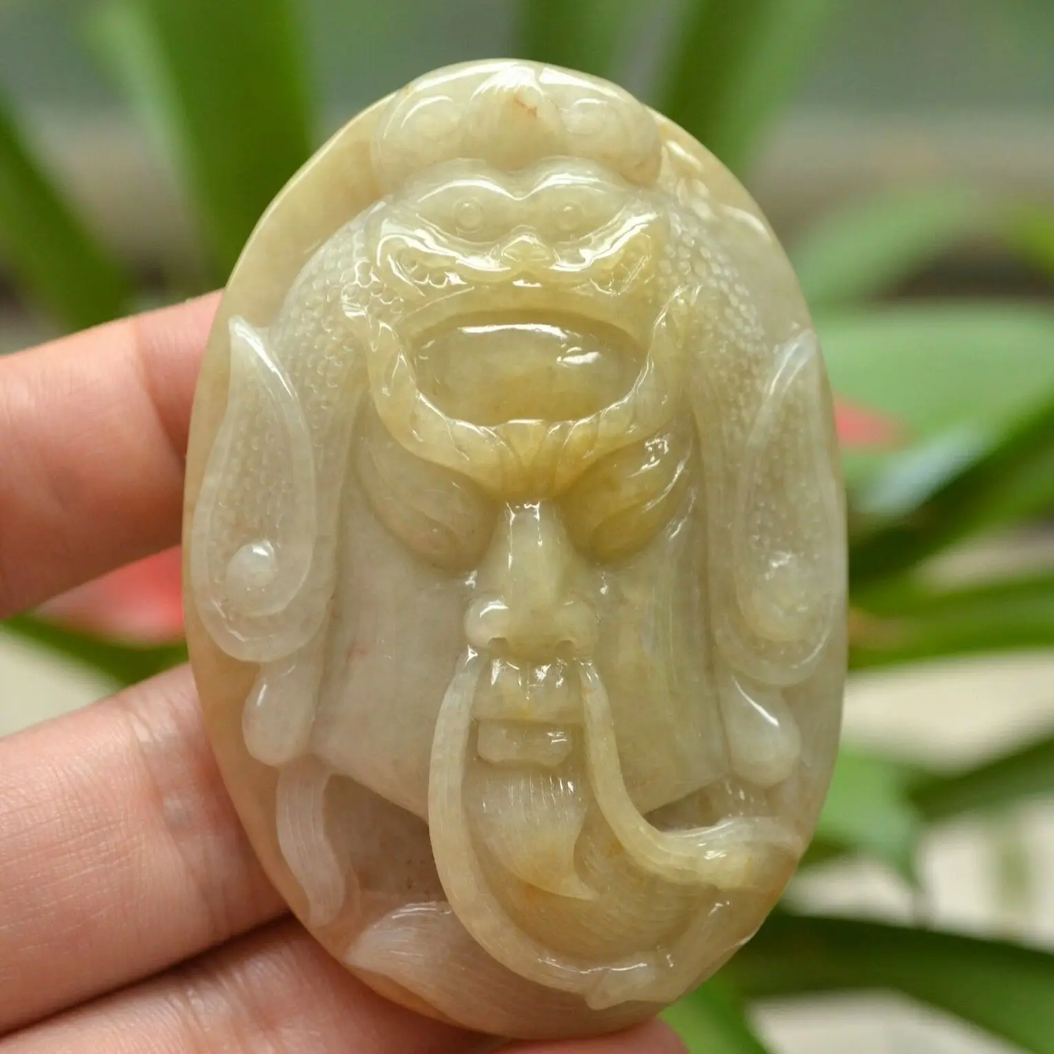 

Certificate Royal AAA Jadeite Jade Lord Kwan Guan gong Power Carving Pendant FTT Carving D03 Timestown 20201128A