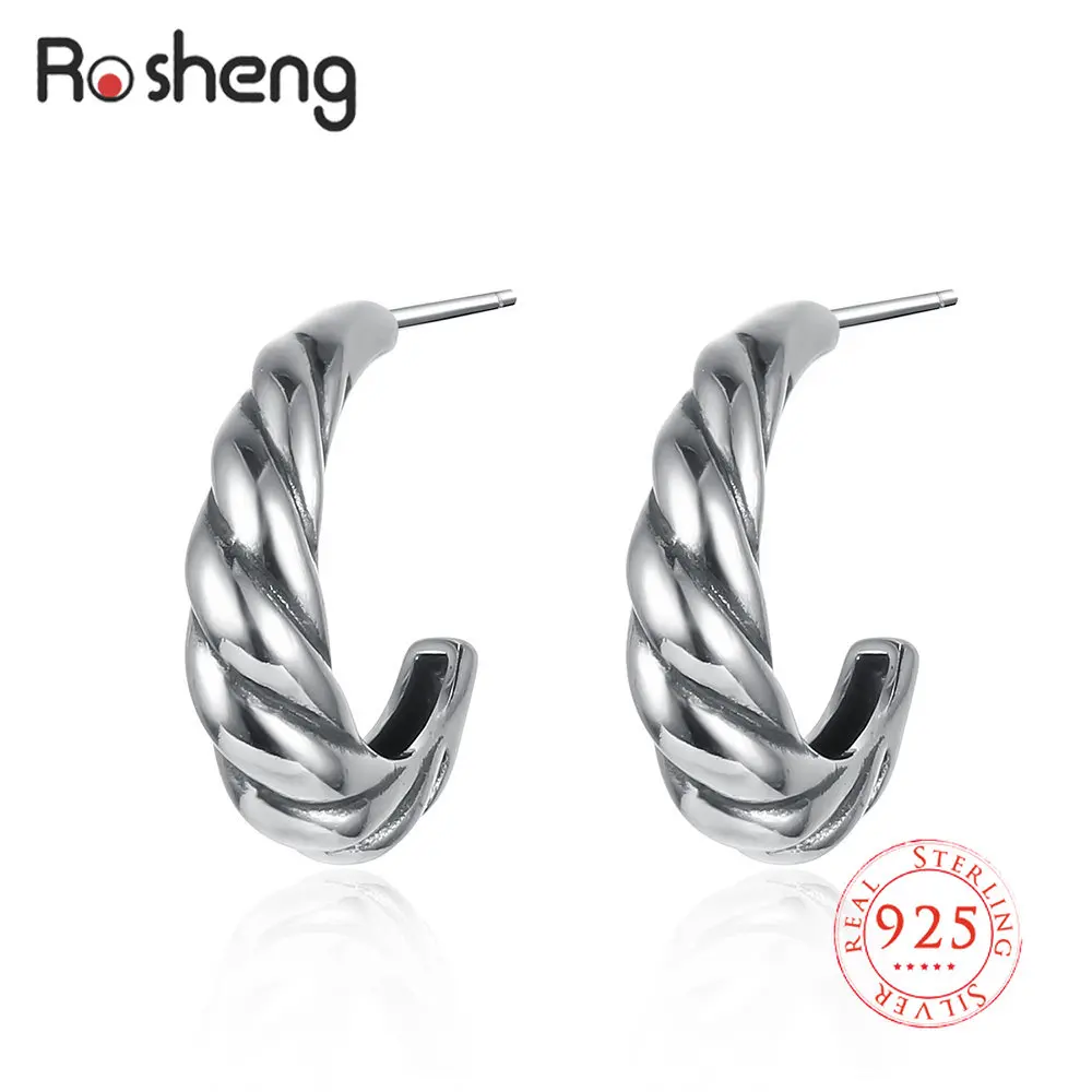 

Kameraon Vintage S925 Sterling Silver Twist Earring for Women Small Circle Hoop Earrings Birthday Simple Noble Jewelry Gifts