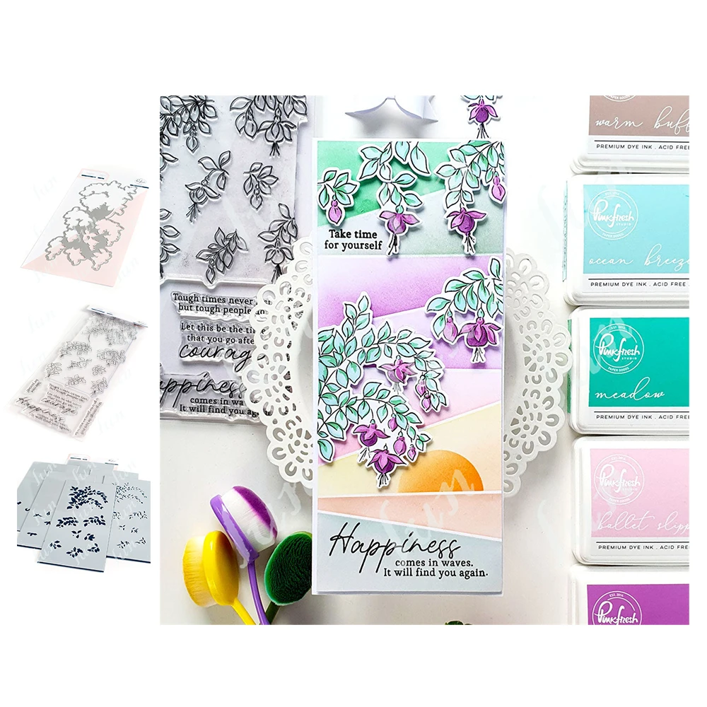

2022 New Arrival Embossing Stencil Fuchsias Washi Metal Cutting Dies and Silicone Stamps Diy Scrapbooking Diary Paper Card Decor