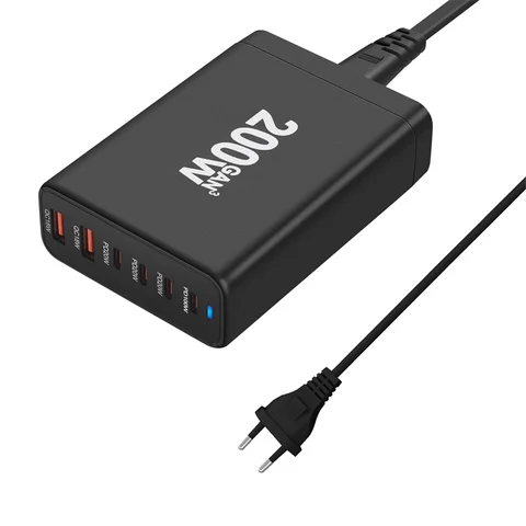 Настольное зарядное устройство GaN мощностью 200 Вт USB Type C PD Charger Quick Charge (ЕС)