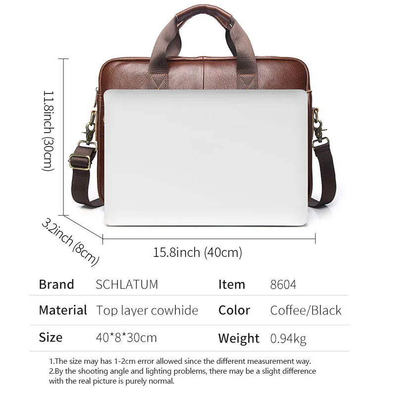 SCHLATUM Men's Briefcase Made of Genuine Leather Business Men Briefcase Bag for Men Leather Laptop Bag 15