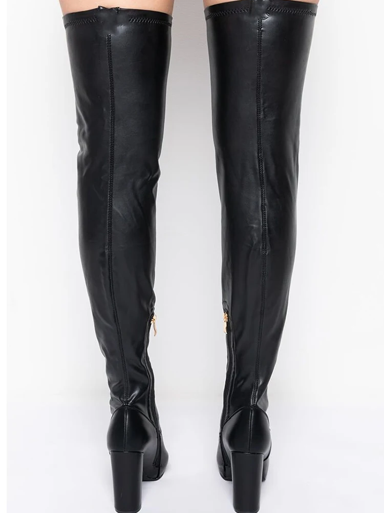 High Heels Women Boots 2022 Winter Tacones Mujer Pointy Chunky Side Zipper Over Knee Elastic Force Escarpins Femme