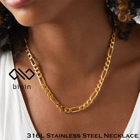 bipin minimalist cuban gold necklace female figaro chain male stainless steel jewelry wholesale