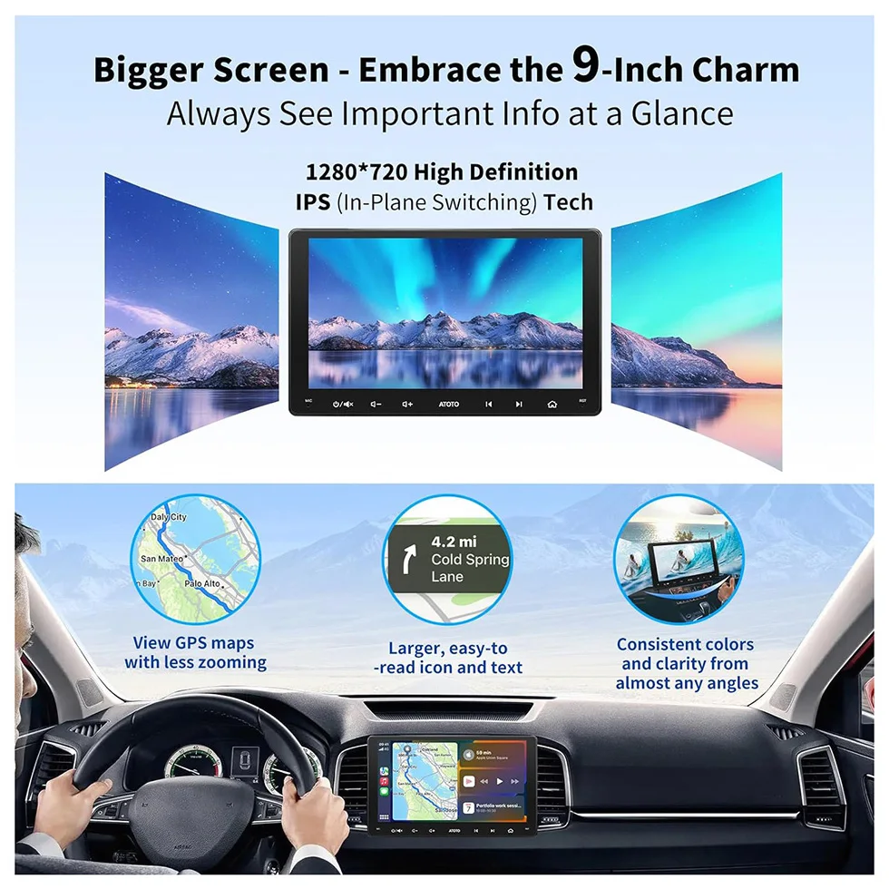 ATOTO 9-дюймовый автомобильный мультимедийный плеер 2 Din Bluetooth GPS-навигация Радио