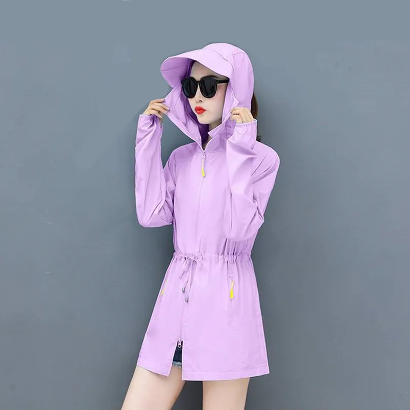 

2023 Summer New Korean Version Sunscreen Dress for Women Hoodied Breathable Thin Sunscreen Jacket Outdoor Fishing Running Coat