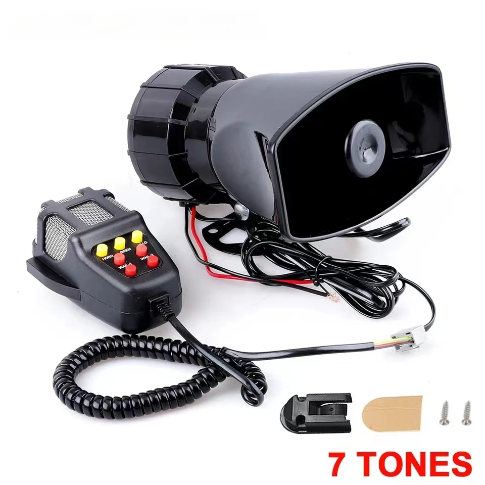 

Автомобильный громкий звуковой сигнал, полицейская сирена, звуковой сигнал, Мегафон, Аварийная сигнализация 12 В, 110 дБ, громкий звук, 7 тонов и звуковые сигналы