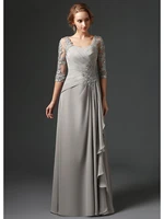 silver 2020 mother of the bride dresses a line 34 sleeves chiffon lace plus size long elegant groom mother dresses wedding
