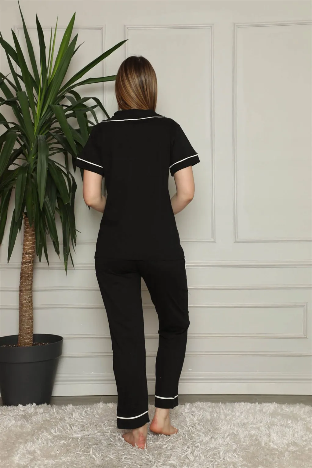 

Fashion Cartoon Women 'S 100 Cotton Front Button Short Sleeve Sleepwear Suit 2824