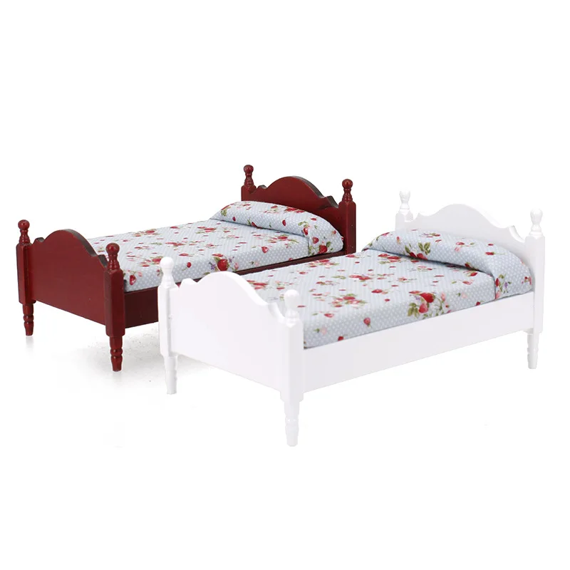 

1/12 Doll House Decoration Mini Wooden Retro Single Bed Simulation Furniture Model Toy for OB11 Dollhouse Miniature Accessories