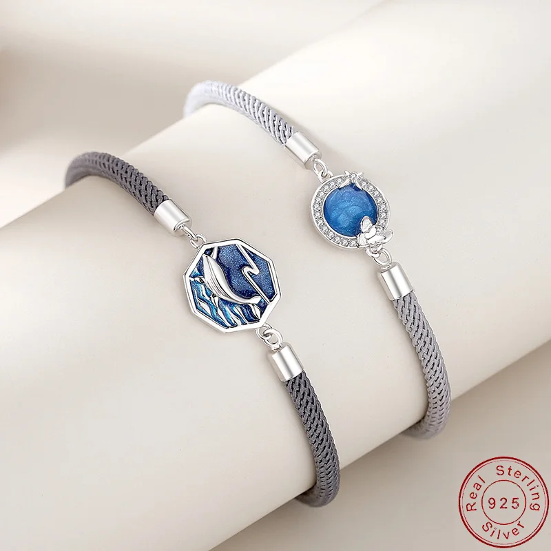 

Fine CZ Ocean Whale Couple S925 Sterling Silver Bracelet For Women Birthday Jewelry Gift new