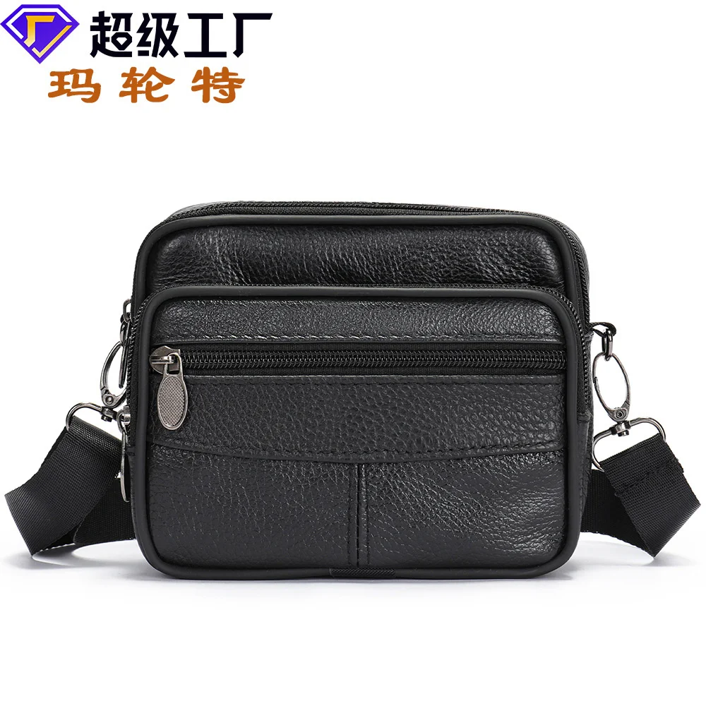 

Trendy new men's cowhide crossbody bag with large capacity man mobile phone , waist , wearing belt