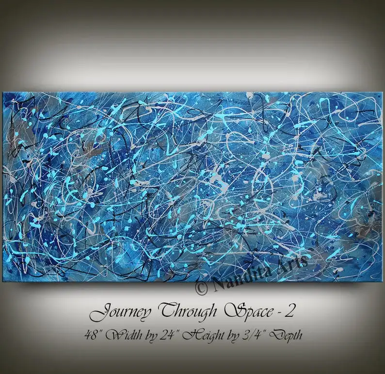 

Абстрактная живопись, синяя настенная большая картина, Джексон Поллок, современное искусство, оригинальное художественное оформление, абстрактная большая масляная абстракция