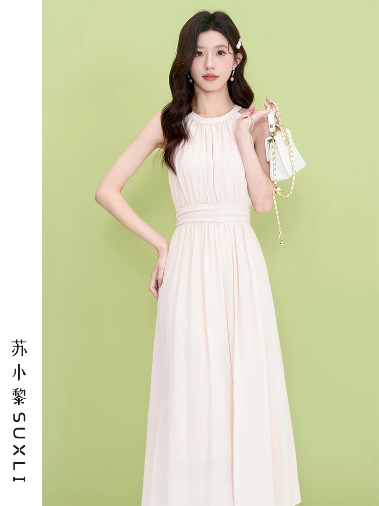 Su Xiaoli French sle Temperament Sleeveless off-the-Shoulder Design Sense Dress High Summer New Hanging Neck Waist Hu... |