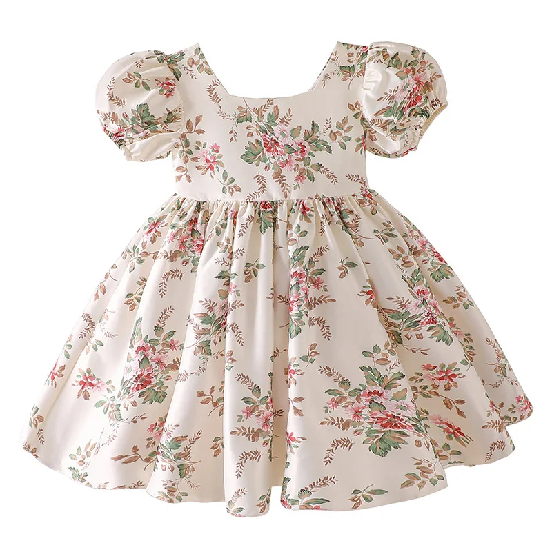 

New Summer Floral Baby Girl Dress Cotton Puff Sleeve Children Clothes Girl Princess Kids' Dresses Flower Print Sundress 2- 7 Y