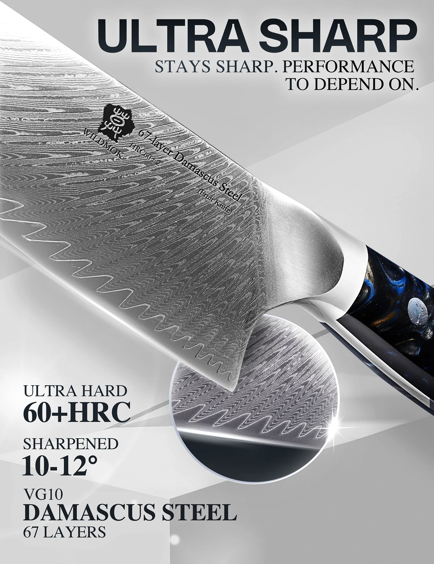WILDMOK Профессиональный ручной работы 8-дюймовый черный полимерный нож 67 слоев