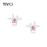 tiyo popular style pink 5a zircon earrings original design hot sale brass metal geometric bird stud earrings for women jewelry