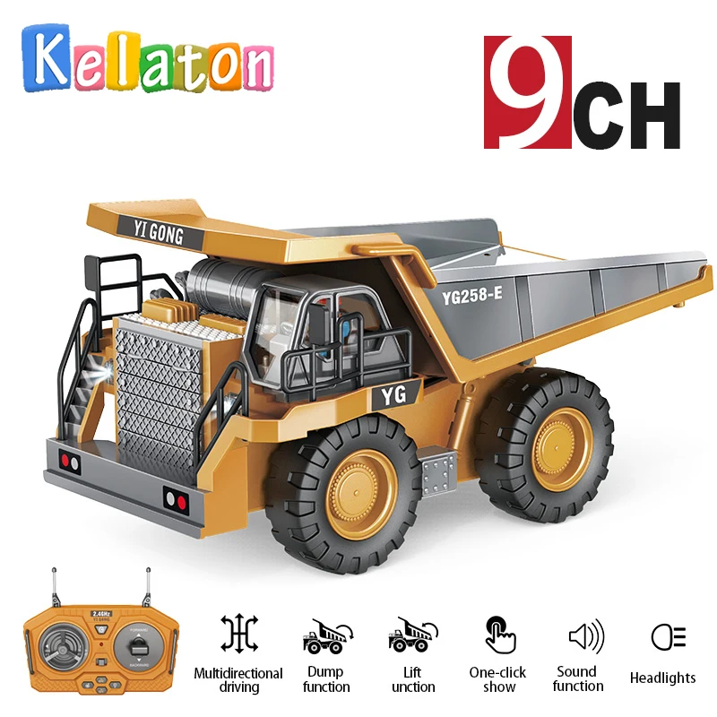 

1:24 9CH RC Alloy Dump Truck Car Engineering Vehicle Forklift Heavy Excavator Remote Control Car Toys for Boys Children's Gifts