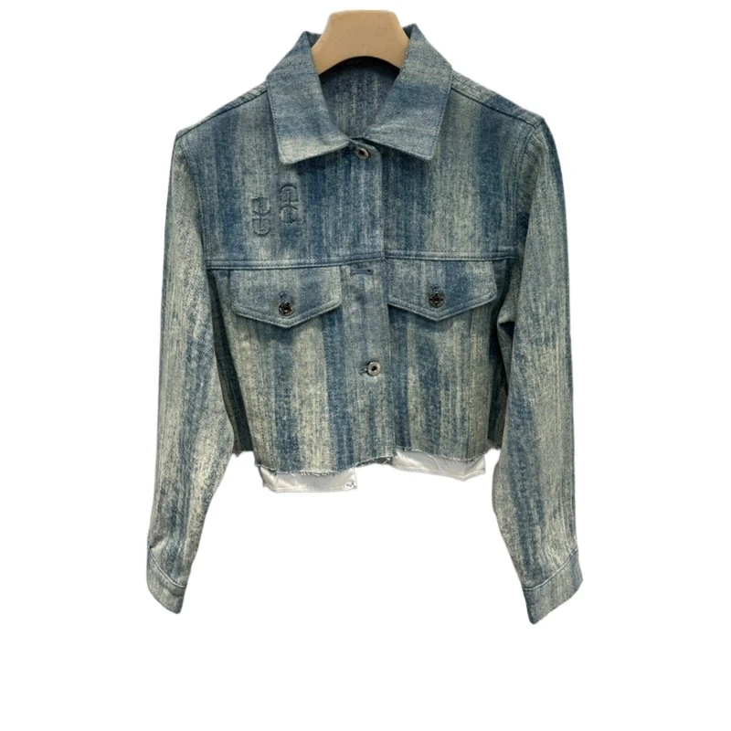 Женская короткая джинсовая куртка U370640 осенне-зимний новый продукт полосатая с